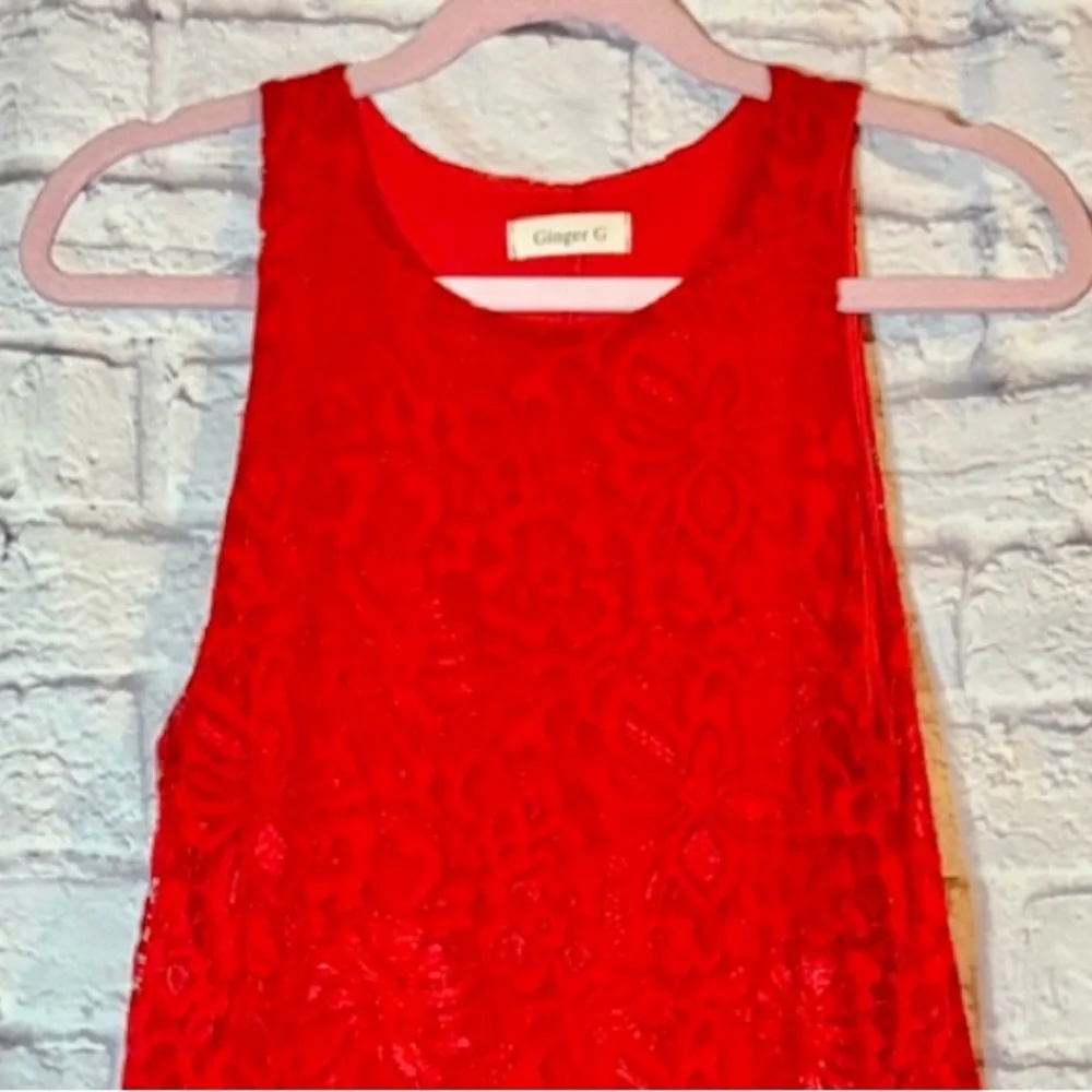 🔵Lace Vibrant Red Lace Sleeveless Dress - Picture 3 of 7